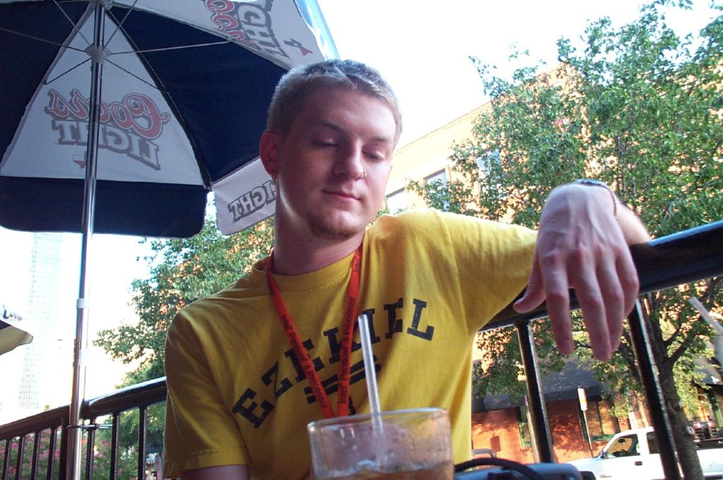 Using ancient zen techniques.. Gabe levitates the straw out of his drink with nothing but his mind